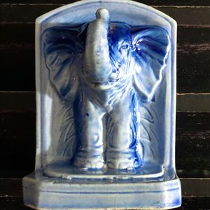 1960’s GERMANY Vtg Blue Porcelain Elephant Bookend